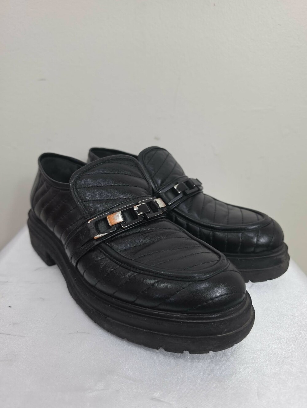 Napoleoni Black Quilted Leather Women's Loafers Made In Italy